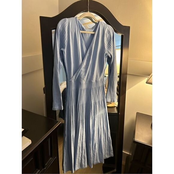 NEW Wrap V Neck Ribbed Knit Pleated Sweater Dress NO BELT XL - Picture 1 of 7